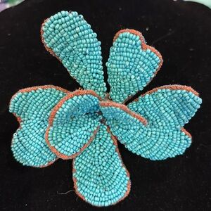 Beautiful brooch pin / hair clip turquoise color seed beads